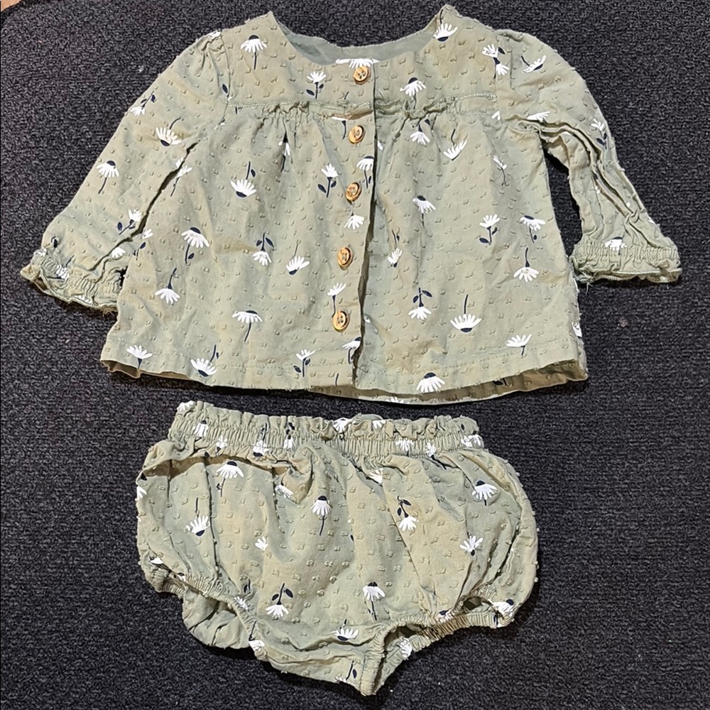 Baby Floral Green Outfit Set